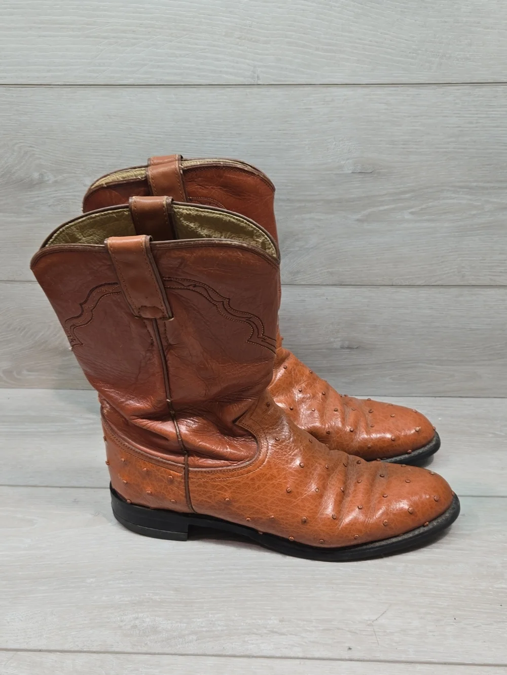 Vintage Justin Basics Mens JBL6002 Ostrich Leather Shoes Boots Sz 9B